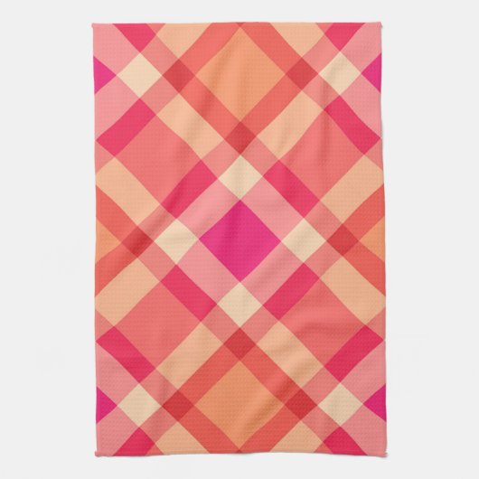 Große moderne Karierte, orangefarbene, korallenfar Geschirrtuch (Vertikal)