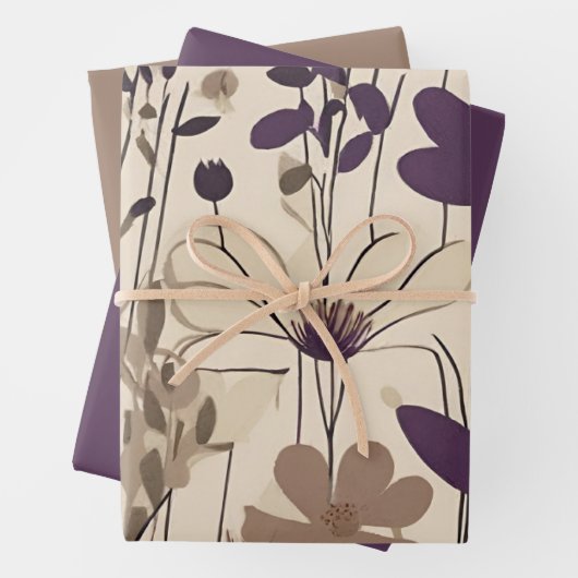 Große moderne Lila Eggplant-Blume Geschenkpapier Set (Beispiel)