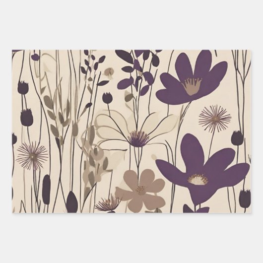 Große moderne Lila Eggplant-Blume Geschenkpapier Set (Vorderseite)