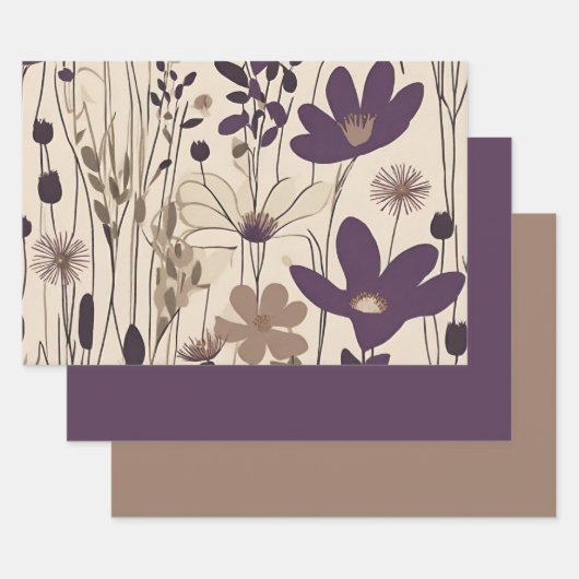 Große moderne Lila Eggplant-Blume Geschenkpapier Set (Set)