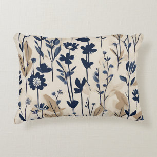 Große moderne Navy Blue-Wildblume Dekokissen