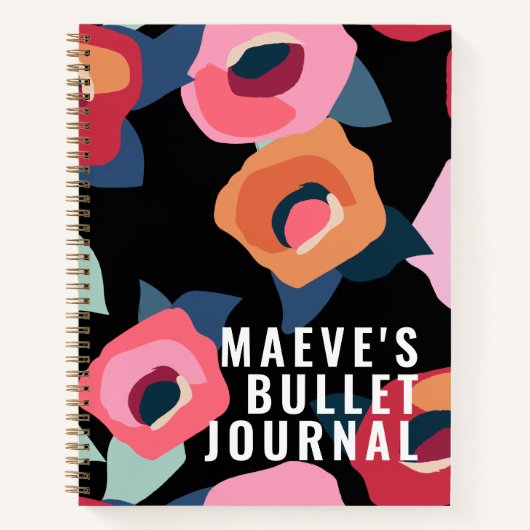 Große, moderne rosa Schwarze Blume Bullet Journal Notizblock (Vorderseite)