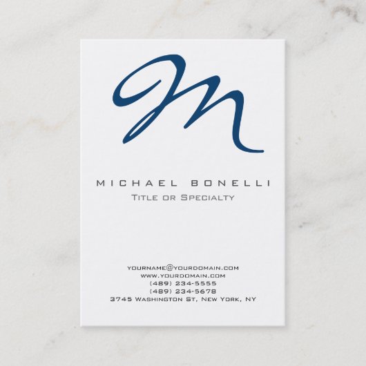 Große monogram Blue Calligraphy Business Card Visitenkarte (Vorderseite)
