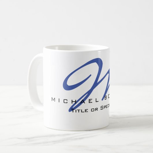 Große Monogram Blue Calligraphy Ihr Name Michael Kaffeetasse (Vorderseite Links)