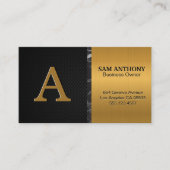 Große Monogramm |Gold-Metallic-Schwarzmarmormesh Visitenkarte (Vorderseite)