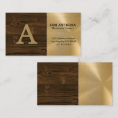 Große Monogramm | Holzkörner-Gold-Metall Visitenkarte (Vorne/Hinten)