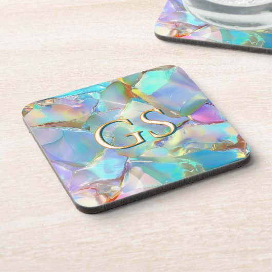 Große Monogramm oder Name auf Opal Getränkeuntersetzer (Linke Seite)