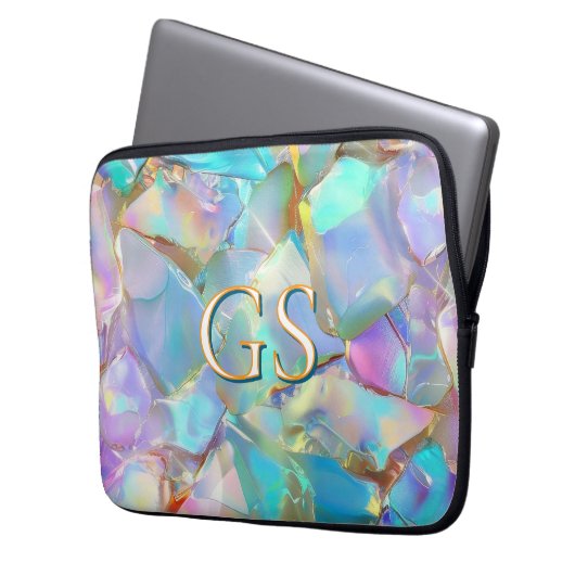 Große Monogramm oder Name auf Opal Laptopschutzhülle (Vorderseite Links)