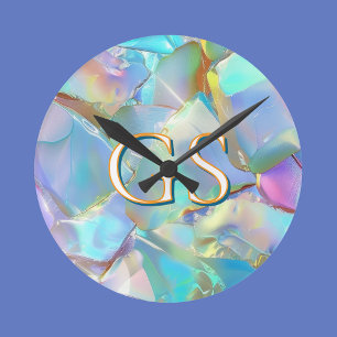 Große Monogramm oder Name auf Opal Runde Wanduhr