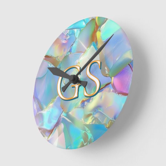 Große Monogramm oder Name auf Opal Runde Wanduhr (Winkel)