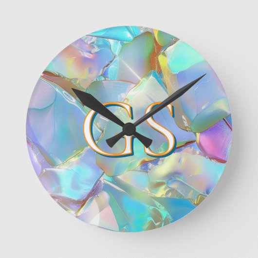 Große Monogramm oder Name auf Opal Runde Wanduhr (Vorderseite)