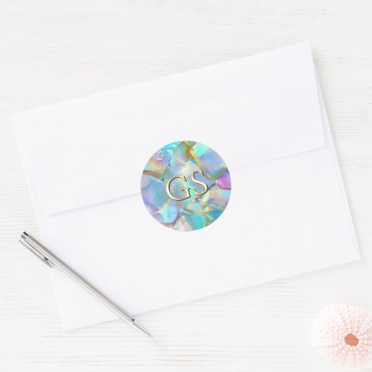 Große Monogramm oder Name auf Opal Runder Aufkleber (Umschlag)