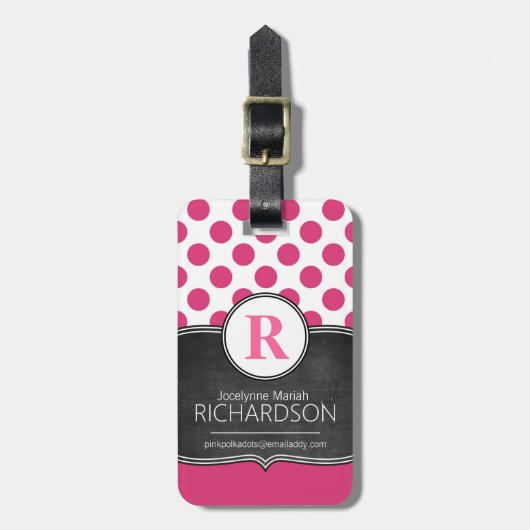Große Monogramm-Rosa-Tupfen Gepäckanhänger (Vorderseite vertikal)
