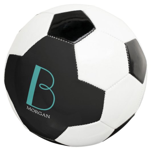 Große Monogramm und Name, Aquamarin/weiß, schwarz Fußball (Dreiviertel)