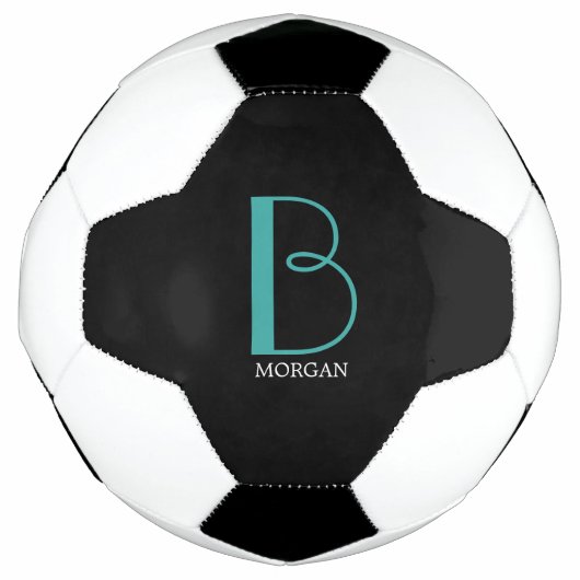 Große Monogramm und Name, Aquamarin/weiß, schwarz Fußball (Vorderseite)