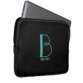 Große Monogramm und Name, Aquamarin/weiß, schwarz Laptopschutzhülle (Vorne Rechts)