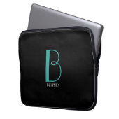 Große Monogramm und Name, Aquamarin/weiß, schwarz Laptopschutzhülle (Vorderseite Links)
