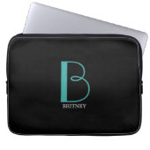 Große Monogramm und Name, Aquamarin/weiß, schwarz Laptopschutzhülle (Vorderseite)
