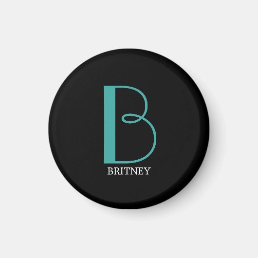 Große Monogramm und Name, Aquamarin/weiß, schwarz Magnet (Vorne)