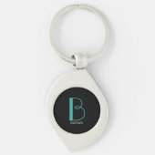 Große Monogramm und Name, Aquamarin/weiß, schwarz Schlüsselanhänger (Vorderseite)