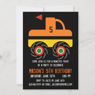 Große Monster Truck Geburtstagsparty Einladungen