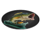 Große Mouth Bass explodiert aus dem Wasser Schneidebrett (Ecke)