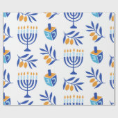 Große Muster Menorah und Dreidel Hanukkah Geschenkpapier (Flach)