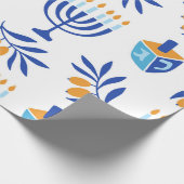 Große Muster Menorah und Dreidel Hanukkah Geschenkpapier (Ecke)