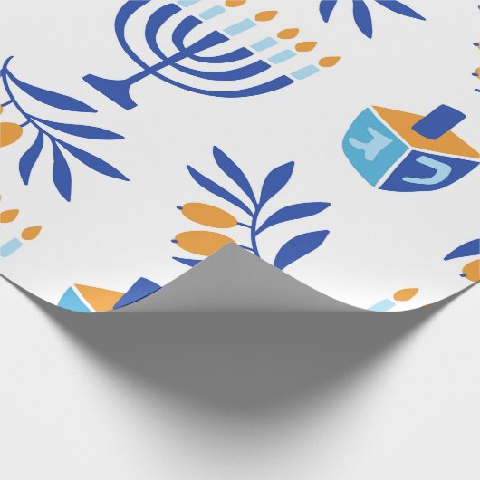 Große Muster Menorah und Dreidel Hanukkah Geschenkpapier (Ecke)
