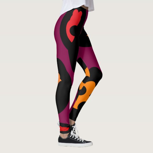 Große Muster pfirsichfarben lila und blassrot Leggings (Rechts)