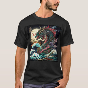 Große Nacht japanischer Drache T-Shirt