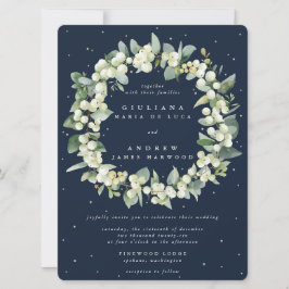 Große Navy Snowberry+Eucalyptus Wreath Wedding Einladung