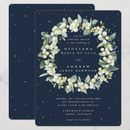 Große Navy Snowberry+Eucalyptus Wreath Wedding Einladung