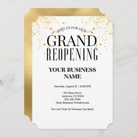 Große Neueröffnung Imitate Gold Confetti Stars Einladung (Vorne/Hinten)