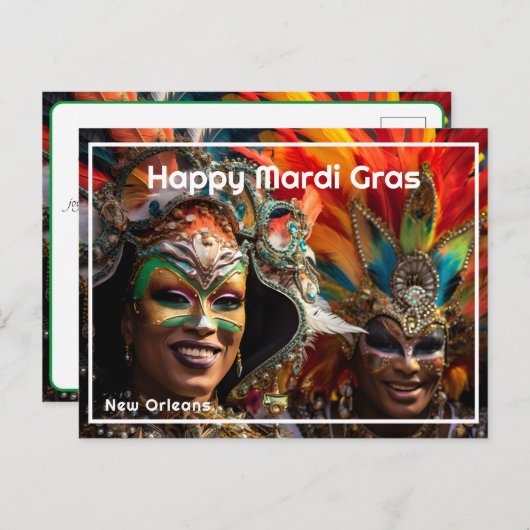 💚 💜 💛 Große Offenbarung: Mardi Gras Magic Postkarte (Vorne/Hinten)