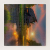 Große offene Scheune auf Bauernhof bei Sonnenaufga Puzzle (Horizontal)