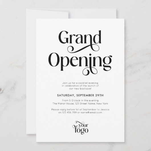 Große Öffnung Modernes Script-Logo Elegant Einladung (Vorderseite)
