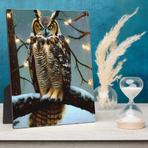 Große Ohreneule im Winter Digitale Kunst Tischdeko Fotoplatte