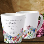 Große Oma Blume Gedicht Land Wildblume Milchtasse<br><div class="desc">Wenn Große Oma's Blume wären, würden wir Sie wählen .. personalisierte Latte-Tasse für Ihre Urgroßmutter - oder Sie können für jeden anpassen! Hübsche Aquarellblumen-Design mit der Grenze der Wildblumen des Landes. Es ist mit eleganter Typografie und handgeschriebenen Schriften versehen. Die wilden Blume in Aquarellfarben sind mit Blüten, Blüten, Maisblumen, Mohn...</div>