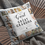 Große Oma-FotoCollage Kissen<br><div class="desc">Personalisiertes Urgroßmutter-Foto-Kissen mit dem niedlichen Sprichwort "Sie legen die Urgroßmutter",  16 Bildern der Enkel,  ihren Namen und der süßen Beschriftung "Großmassen halten unsere winzigen Hände nur für eine Weile,  aber unsere Herzen für immer".</div>
