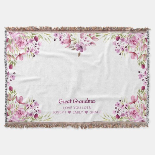 Große Oma Rosa und Lila Blume Grenze Decke (Vorderseite)