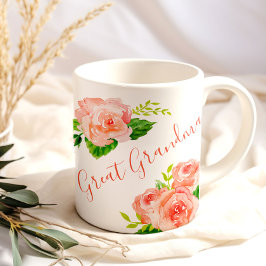 Große Oma Watercolor Blumenkoralle Rosa Rose Kaffeetasse