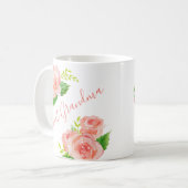Große Oma Watercolor Blumenkoralle Rosa Rose Kaffeetasse (Vorderseite Links)
