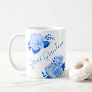 Große Oma Watercolor Blütenblau Rose Kaffeetasse