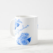Große Oma Watercolor Blütenblau Rose Kaffeetasse (Vorderseite Links)