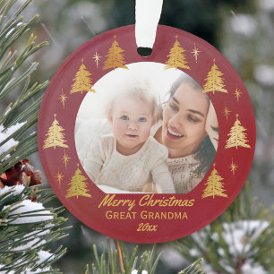 Große Oma Weihnachten Foto Rot und Gold Ornament