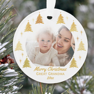 Große Oma Weihnachten Foto Weiß und Gold Ornament