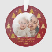 Große Oma Weihnachts-Foto Rot und Gold Ornament (Vorderseite)