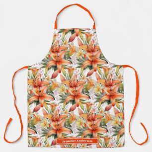 Große Orange Tiger Stargazer Lily Floral Schürze