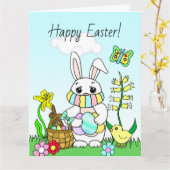 Große Osterfeier, Osterhase in Facemask Karte (Gelbe Blume)